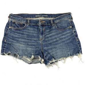 Old Navy Womens Size 14 Boyfriend Distressed Blue Denim Jean Cut Off Shorts
